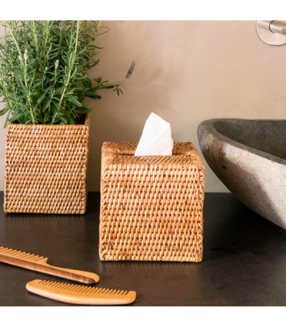 Wadiga Boîte à Mouchoirs Carrée En Rotin Tressé