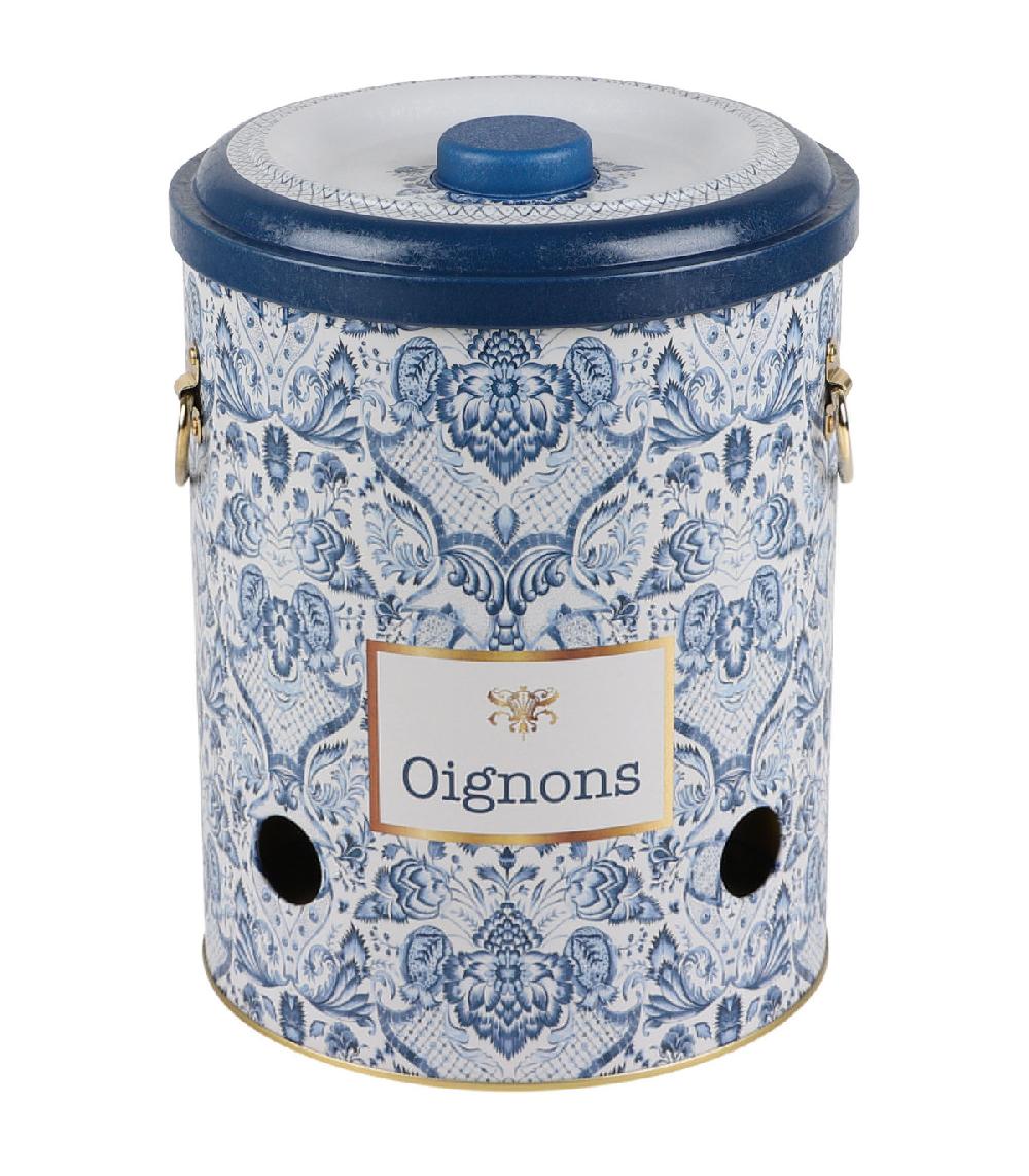 wadiga Boîte à oignons en métal bleu blanc et doré