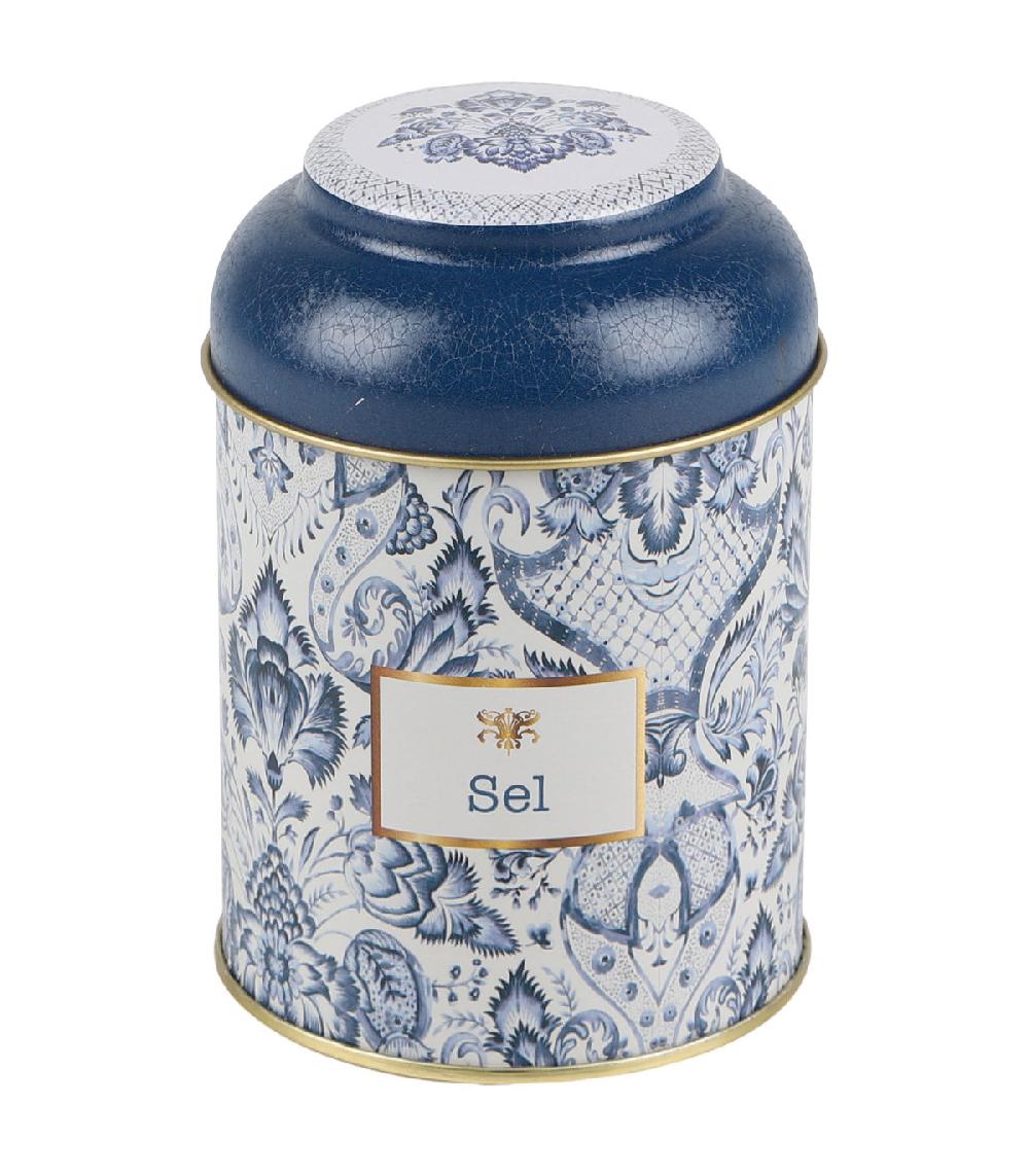 wadiga Boîte à sel en métal bleu blanc et doré