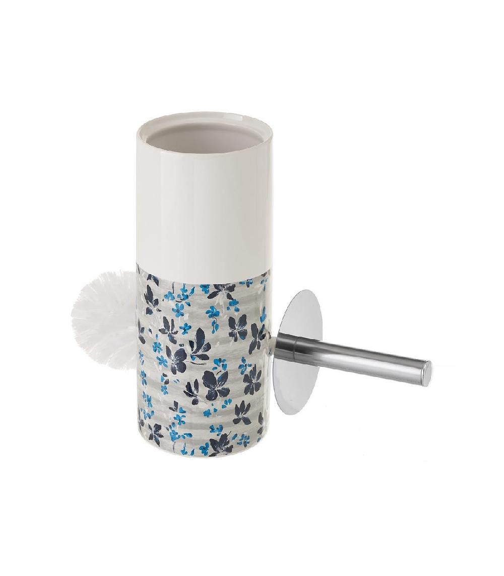 Wadiga Brosse WC Céramique Blanc Et Bleu Floral