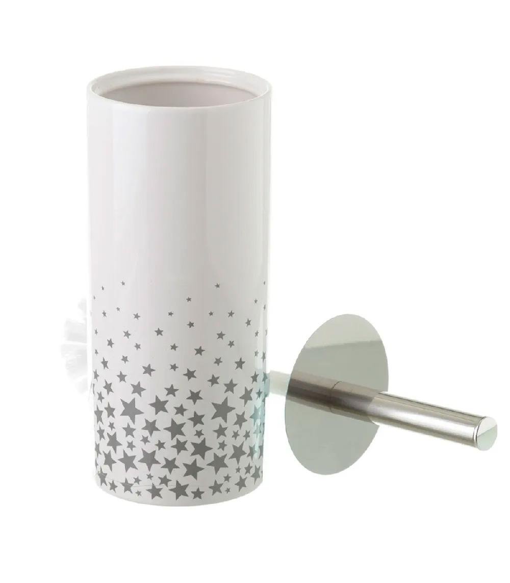 wadiga Brosse WC céramique blanc et étoiles grises