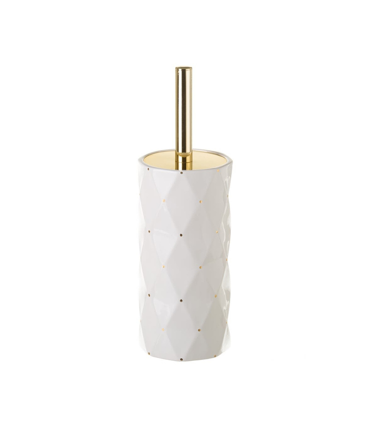 wadiga Brosse WC céramique blanc et or à pois