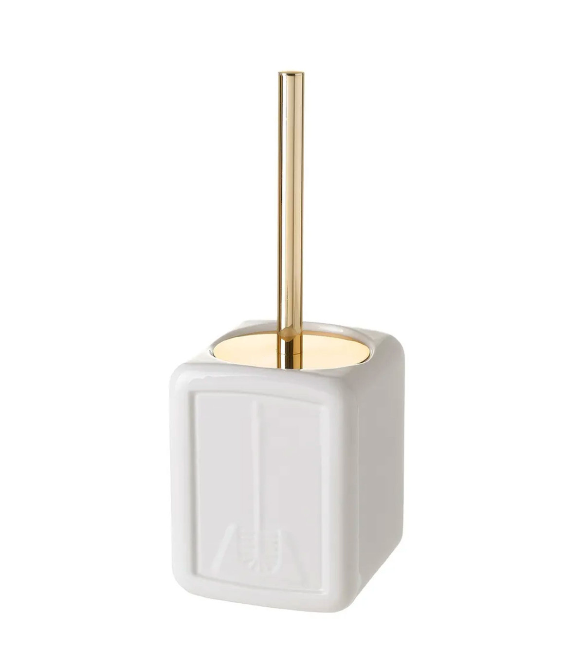 wadiga Brosse WC céramique blanc et or