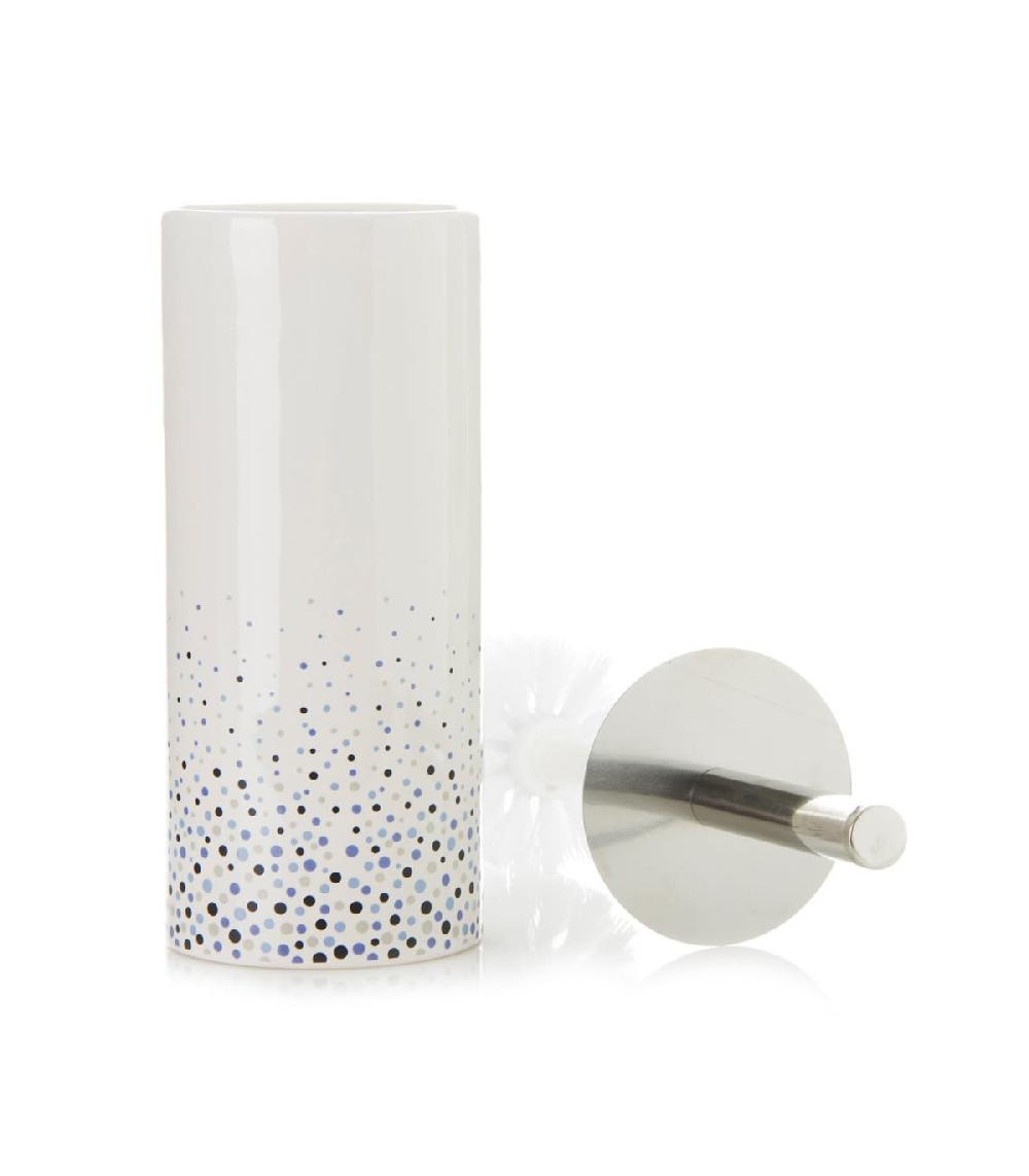wadiga Brosse WC Céramique Blanc et Pois Bleus