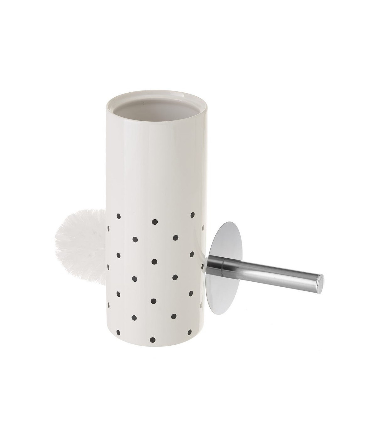 Wadiga Brosse WC Céramique Blanc Et Pois Noirs