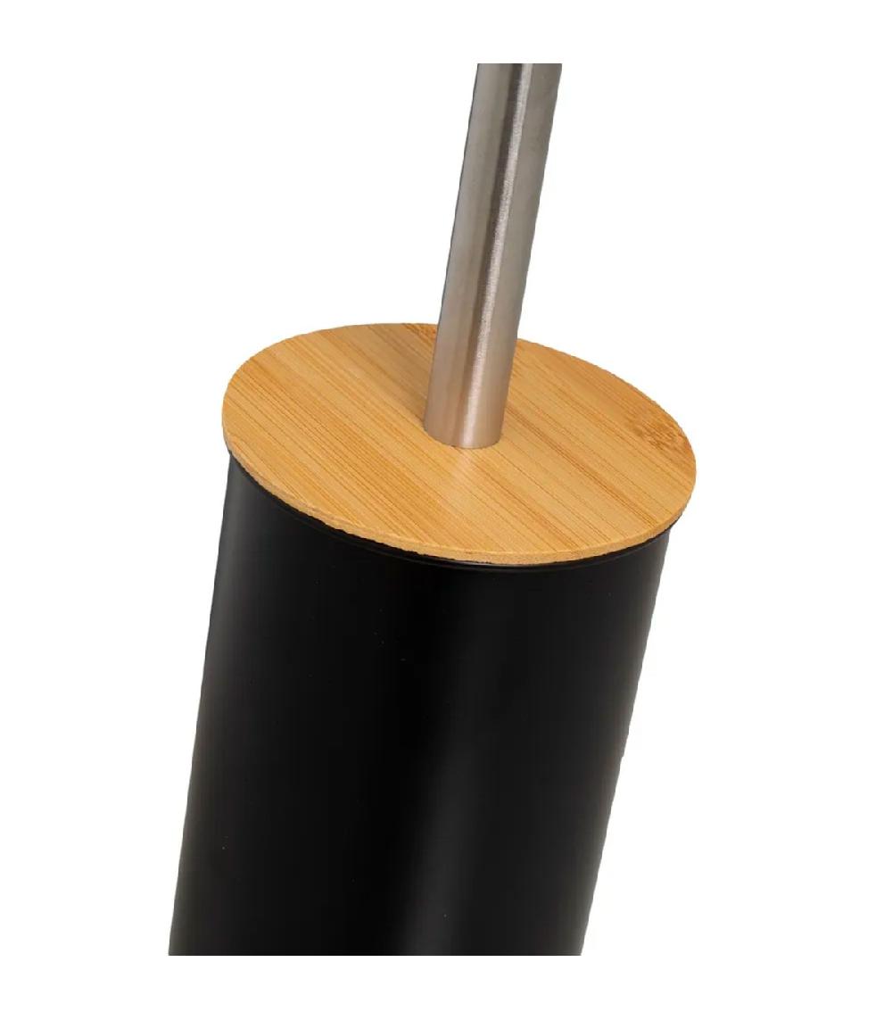 Wadiga Brosse WC En Métal Noir Et Bambou