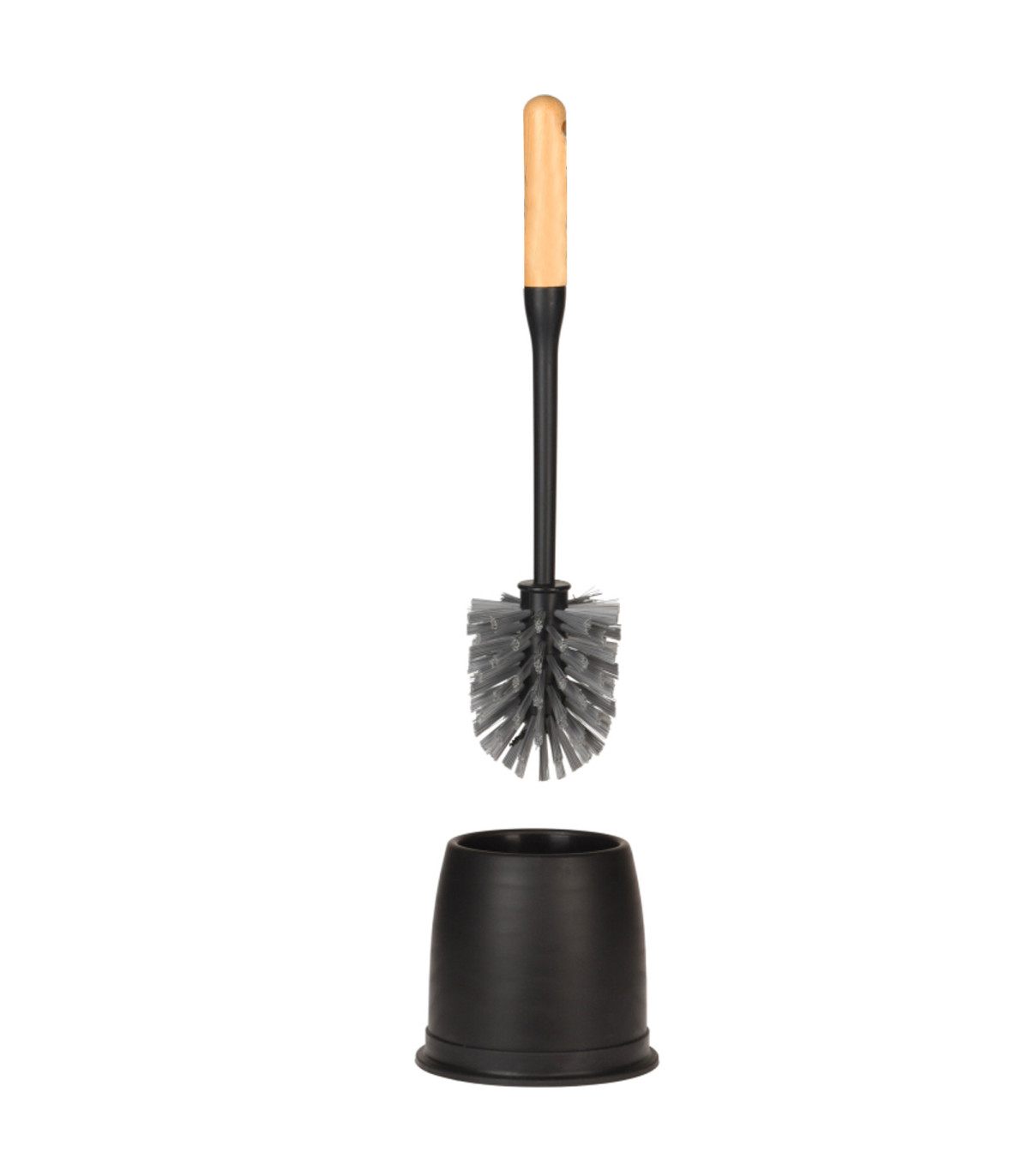 wadiga Brosse WC en plastique noir et bois