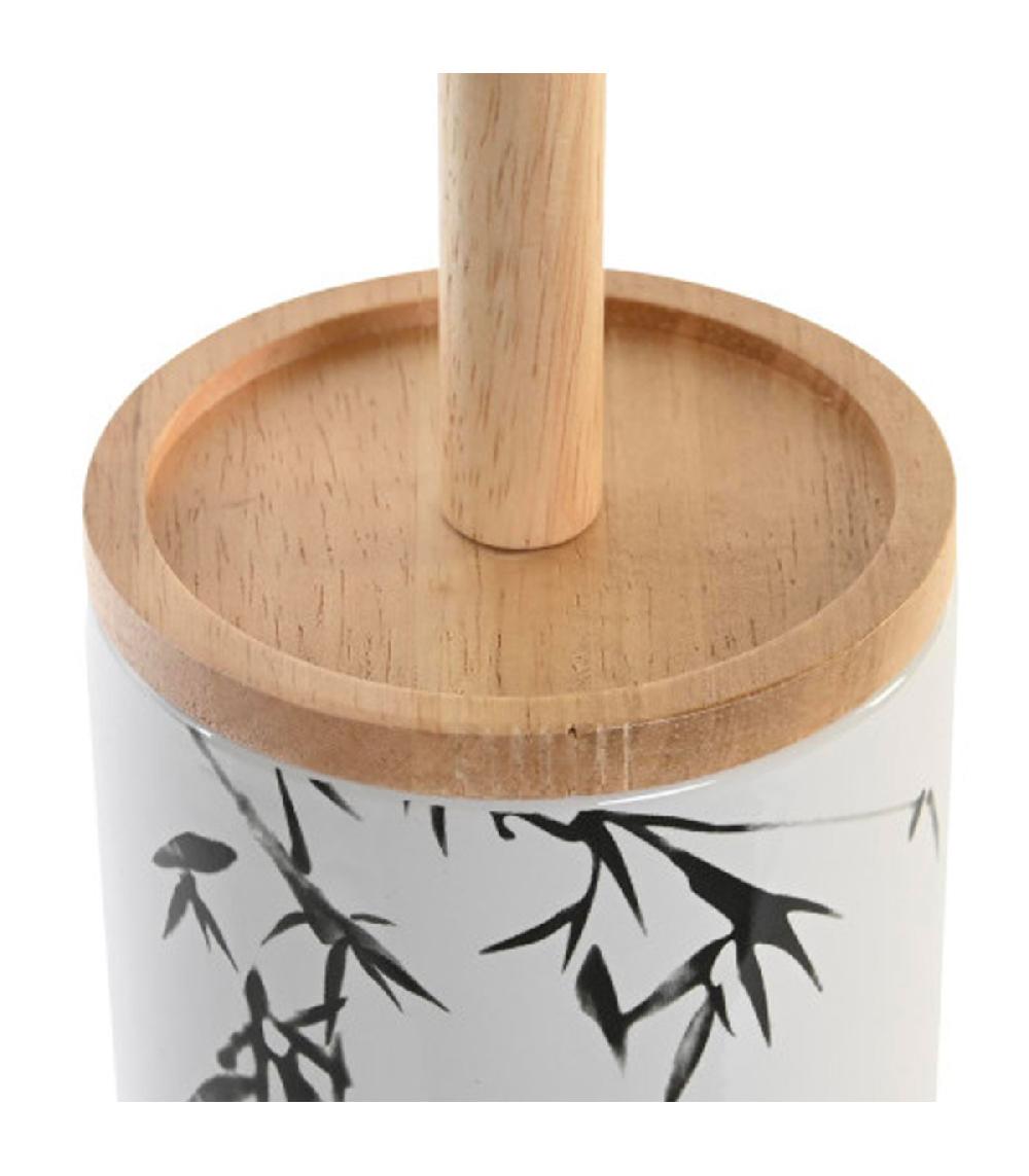 Wadiga Brosse WC Grès Et Bois D'hévéa 10x10x38.5cm