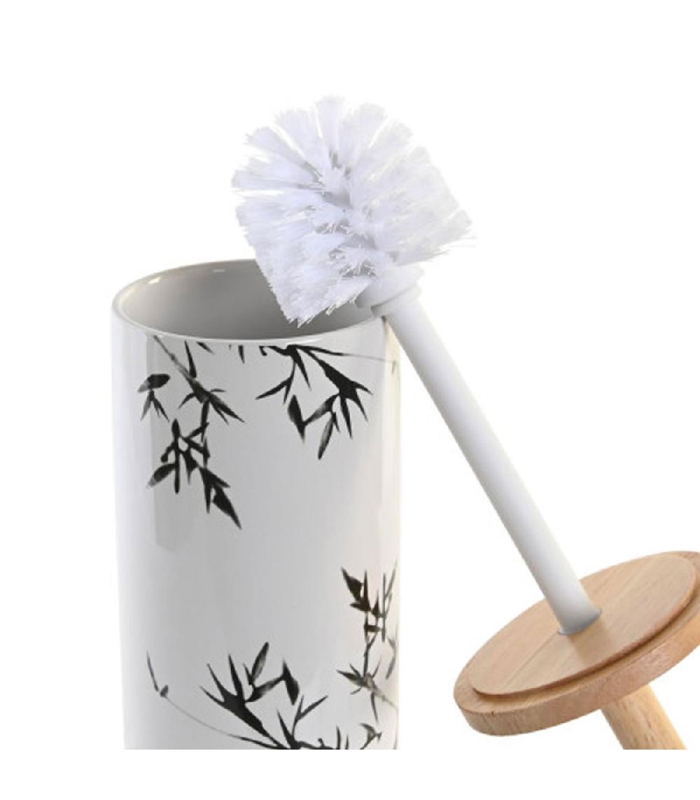 Wadiga Brosse WC Grès Et Bois D'hévéa 10x10x38.5cm