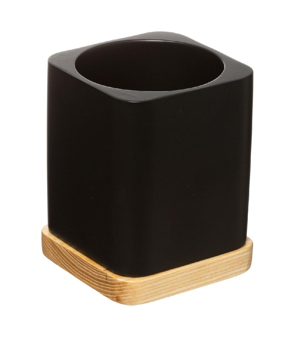 Wadiga Brosse WC Noir Et Bois - 9x9x35.5cm