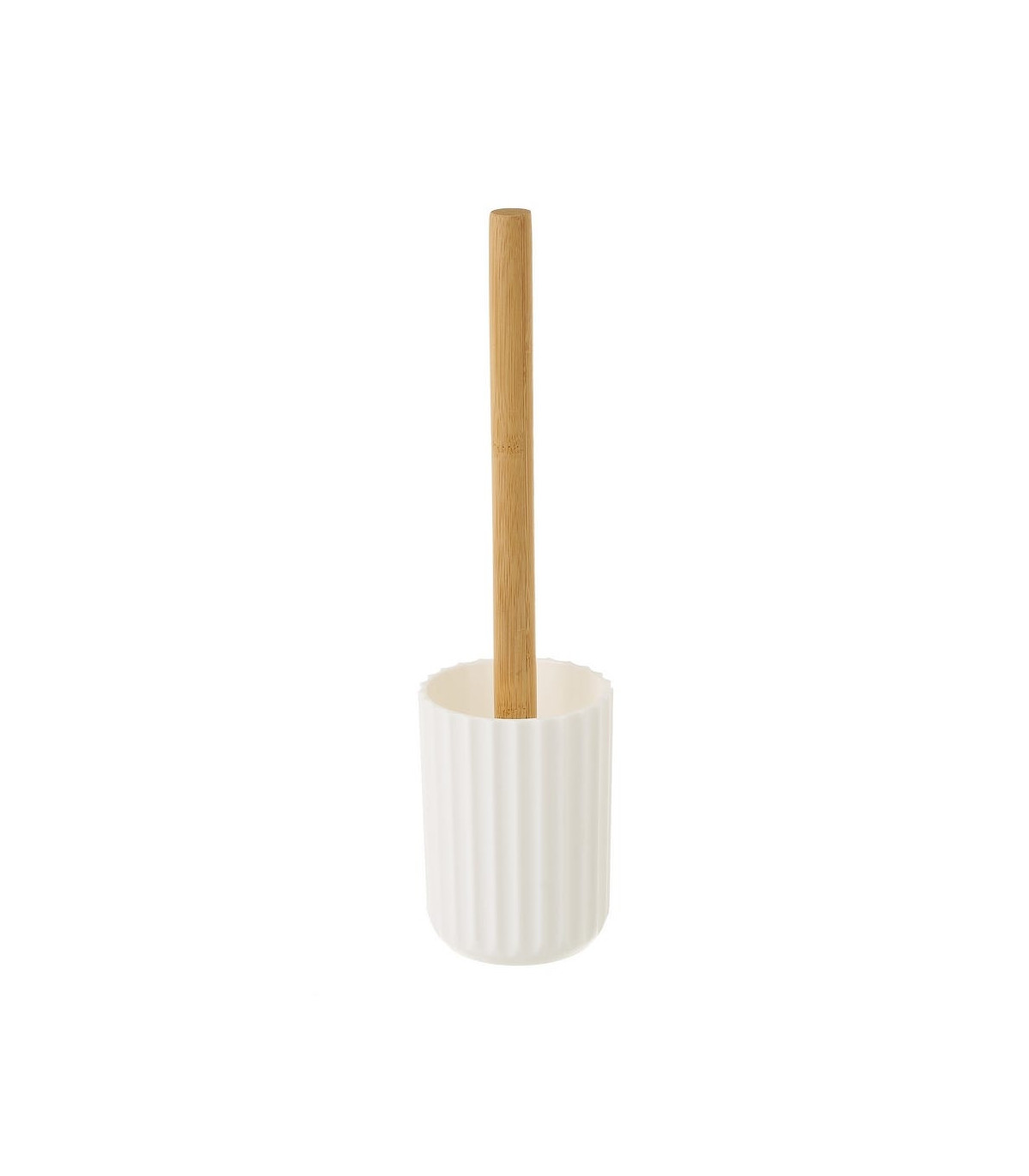 Wadiga Brosse WC Plastique Blanc Et Bambou