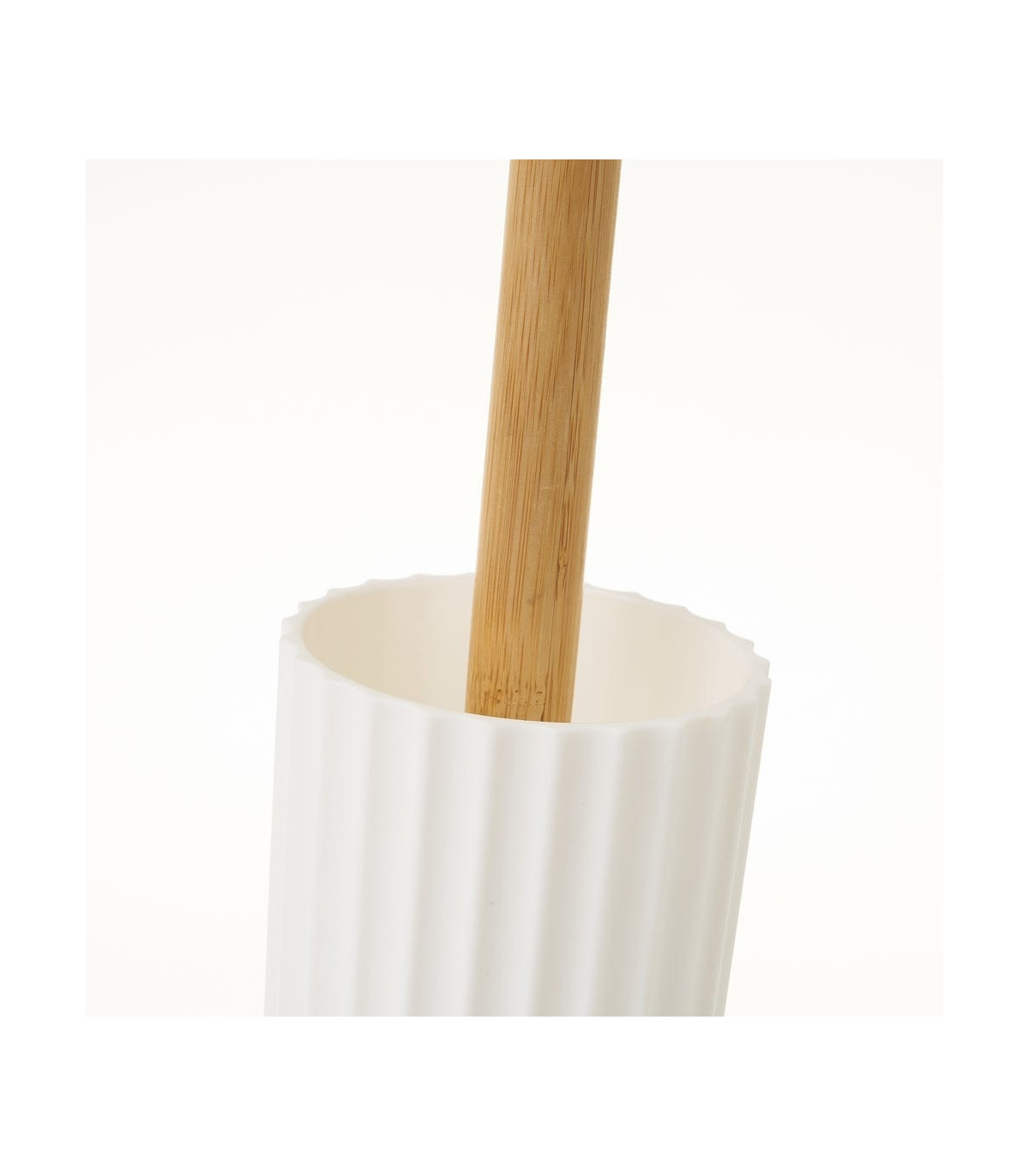 Wadiga Brosse WC Plastique Blanc Et Bambou