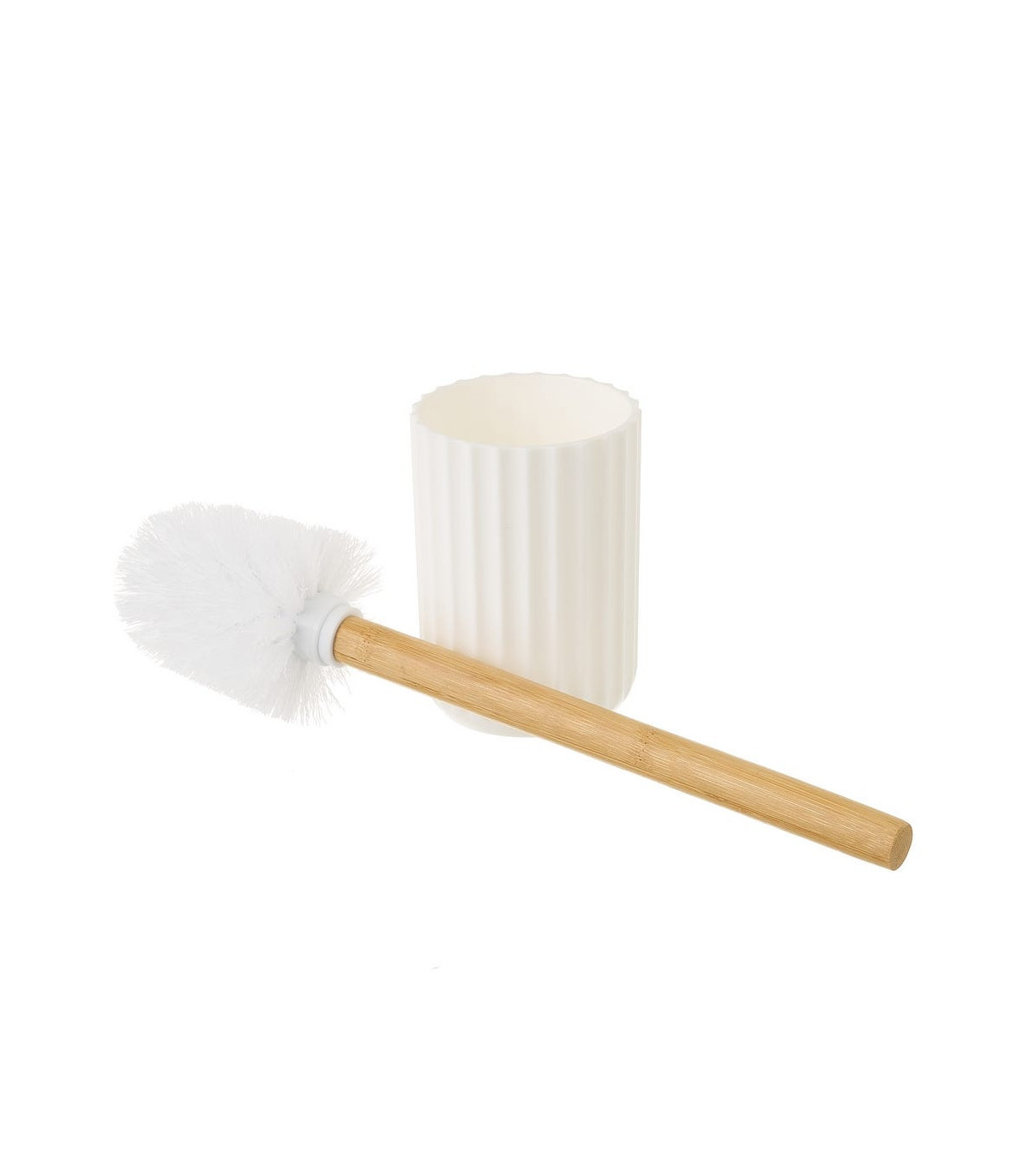 wadiga Brosse WC plastique blanc et bambou