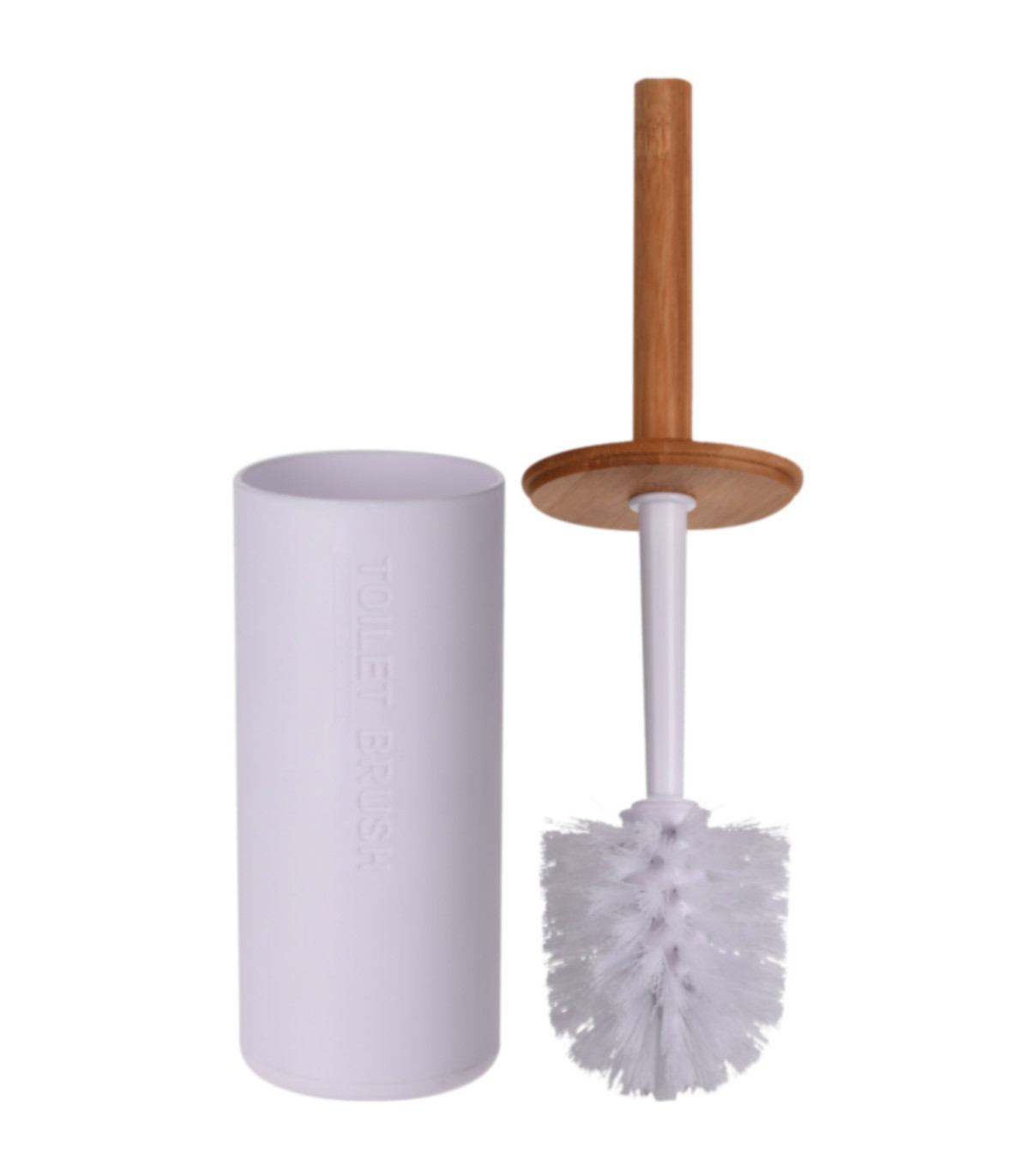 Wadiga Brosse WC Ronde Plastique Blanc Et Bambou