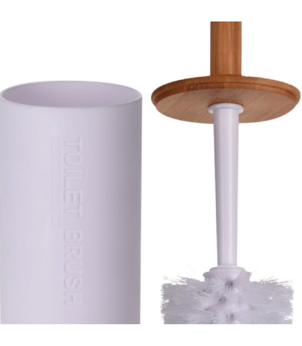 Wadiga Brosse WC Ronde Plastique Blanc Et Bambou