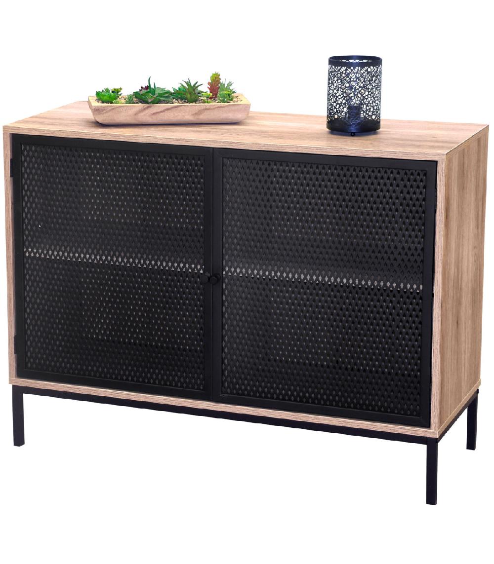 Wadiga Buffet 2 Portes Bois Et Métal Grillagé Noir
