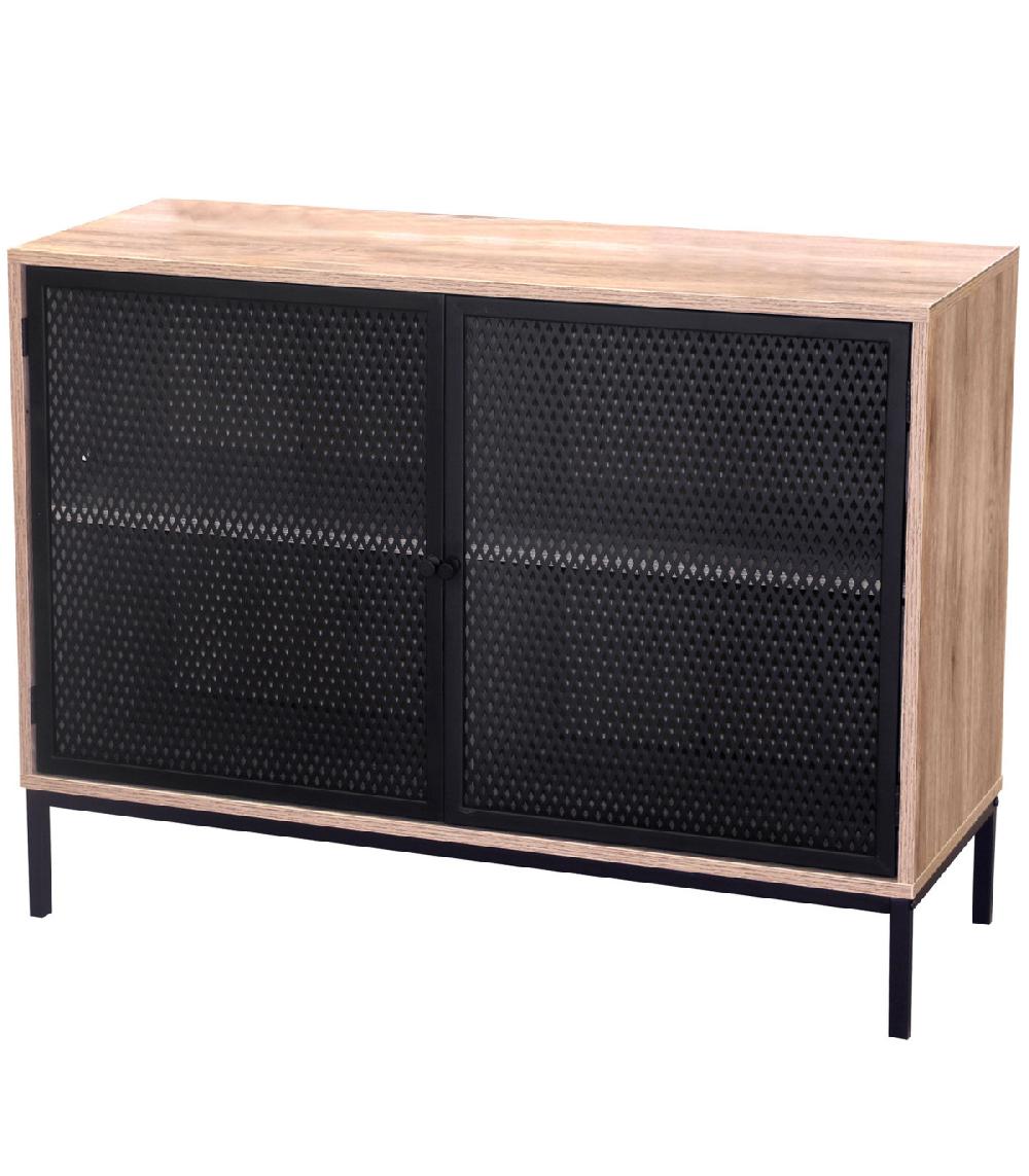 wadiga Buffet 2 Portes Bois et Métal Grillagé Noir