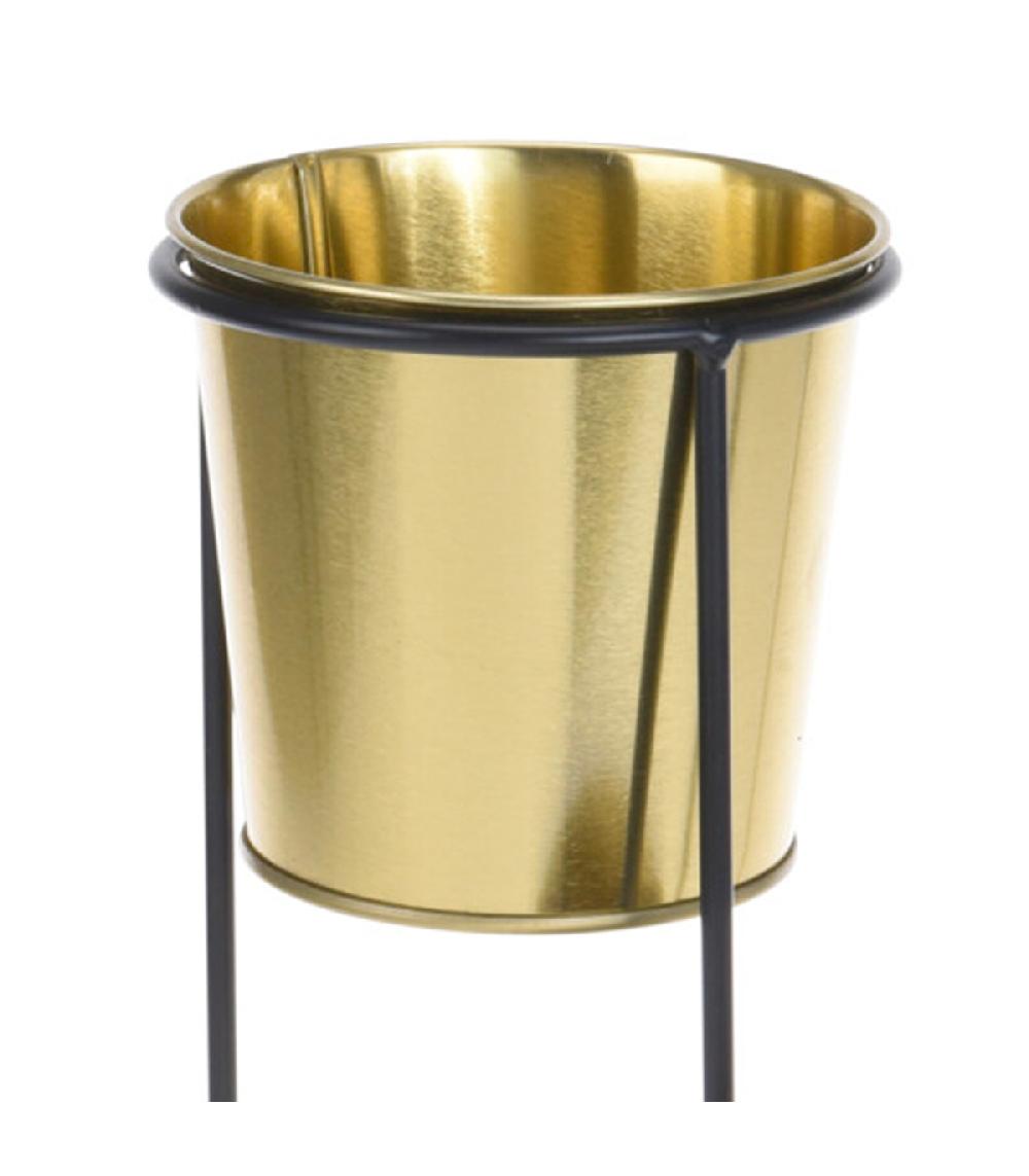 Wadiga Cache-pot Métal Noir Et 3 Pots Dorés
