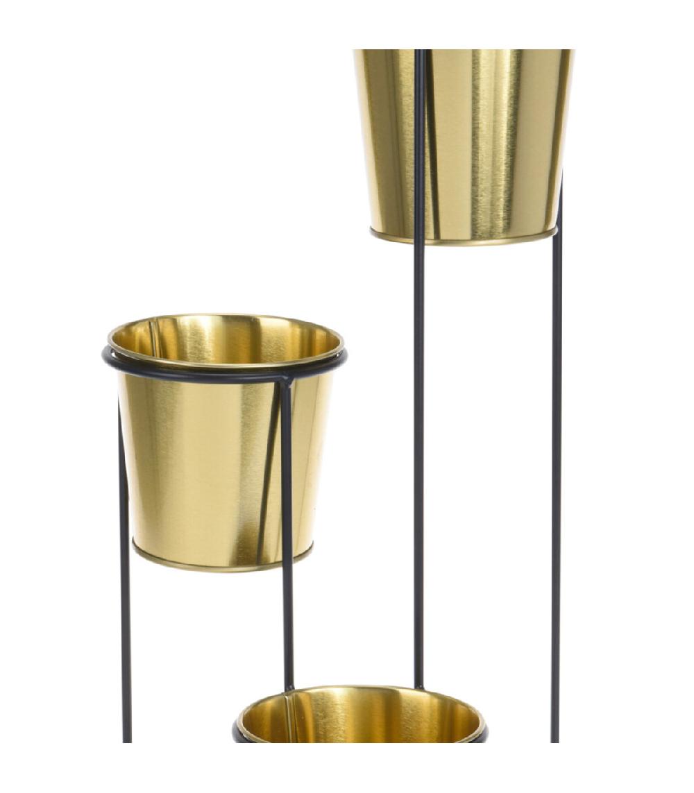 Wadiga Cache-pot Métal Noir Et 3 Pots Dorés