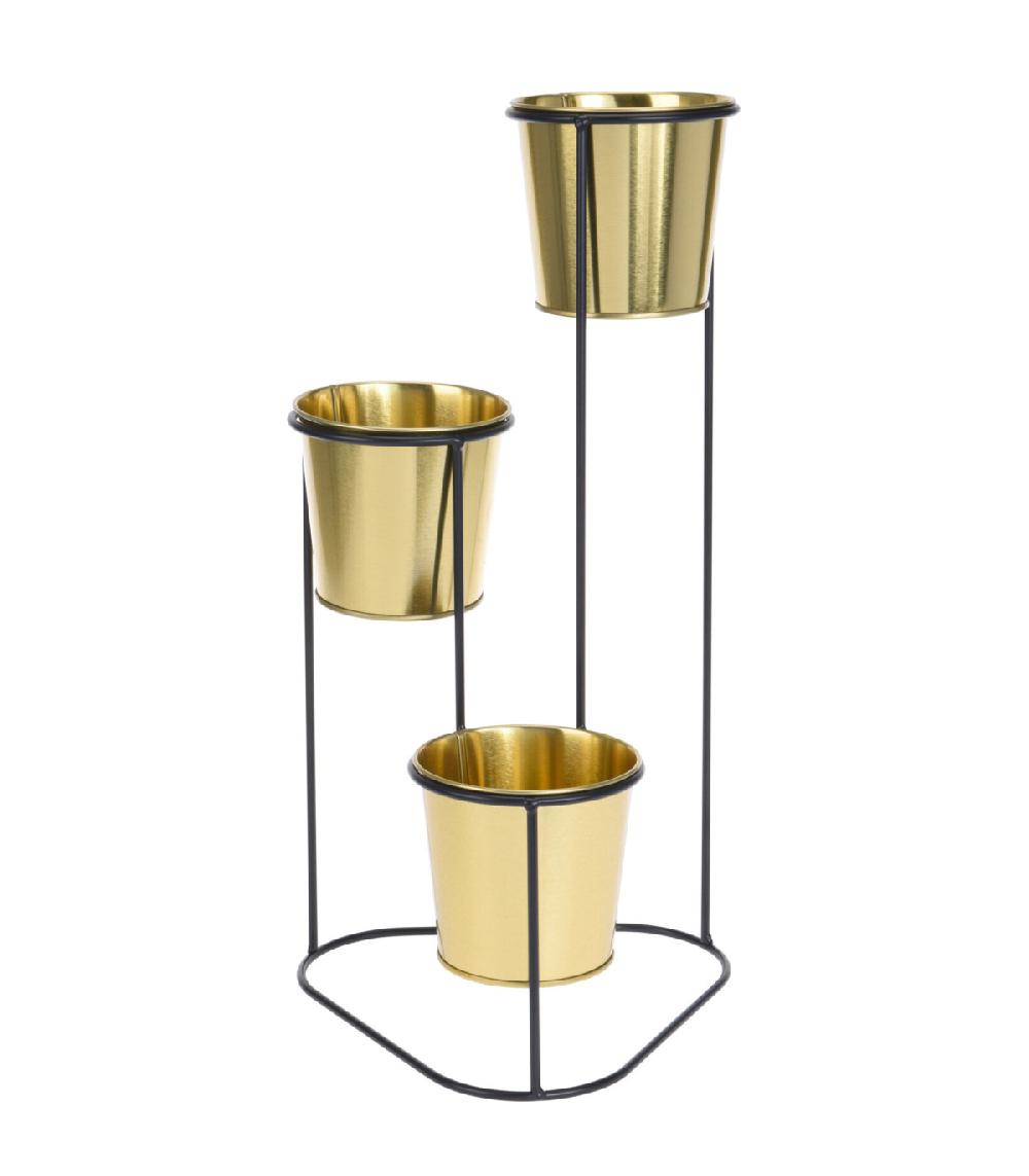 wadiga Cache-pot métal noir et 3 pots dorés