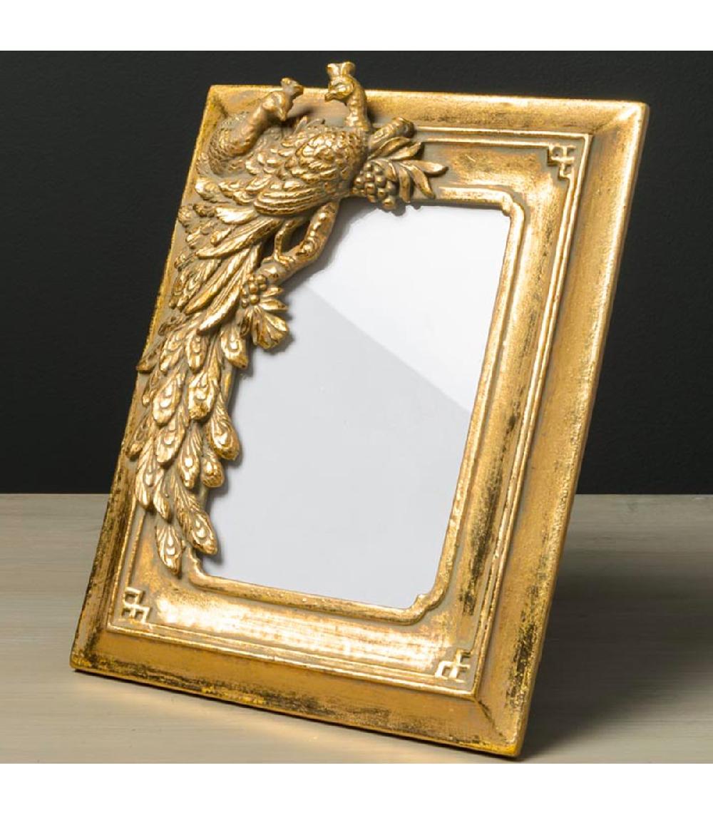 Wadiga Cadre Photo à Poser Doré Paon 21x17cm