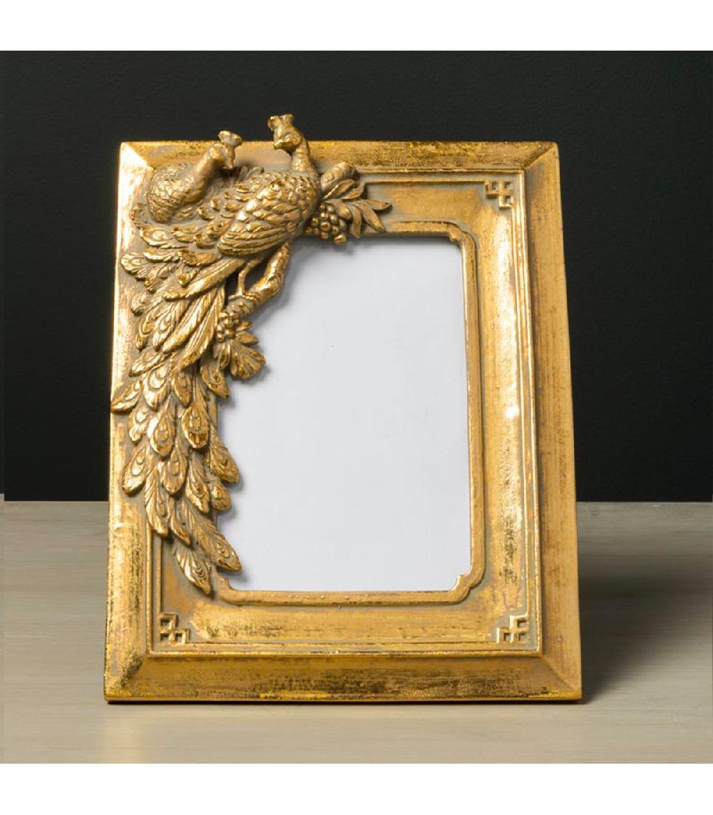 Wadiga Cadre Photo à Poser Doré Paon 21x17cm