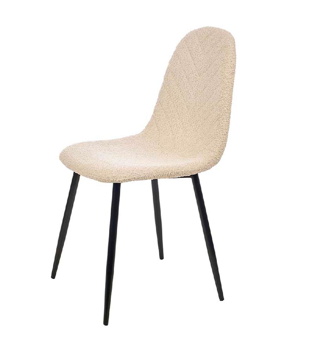 wadiga Chaise blanche à bouclettes et métal noir
