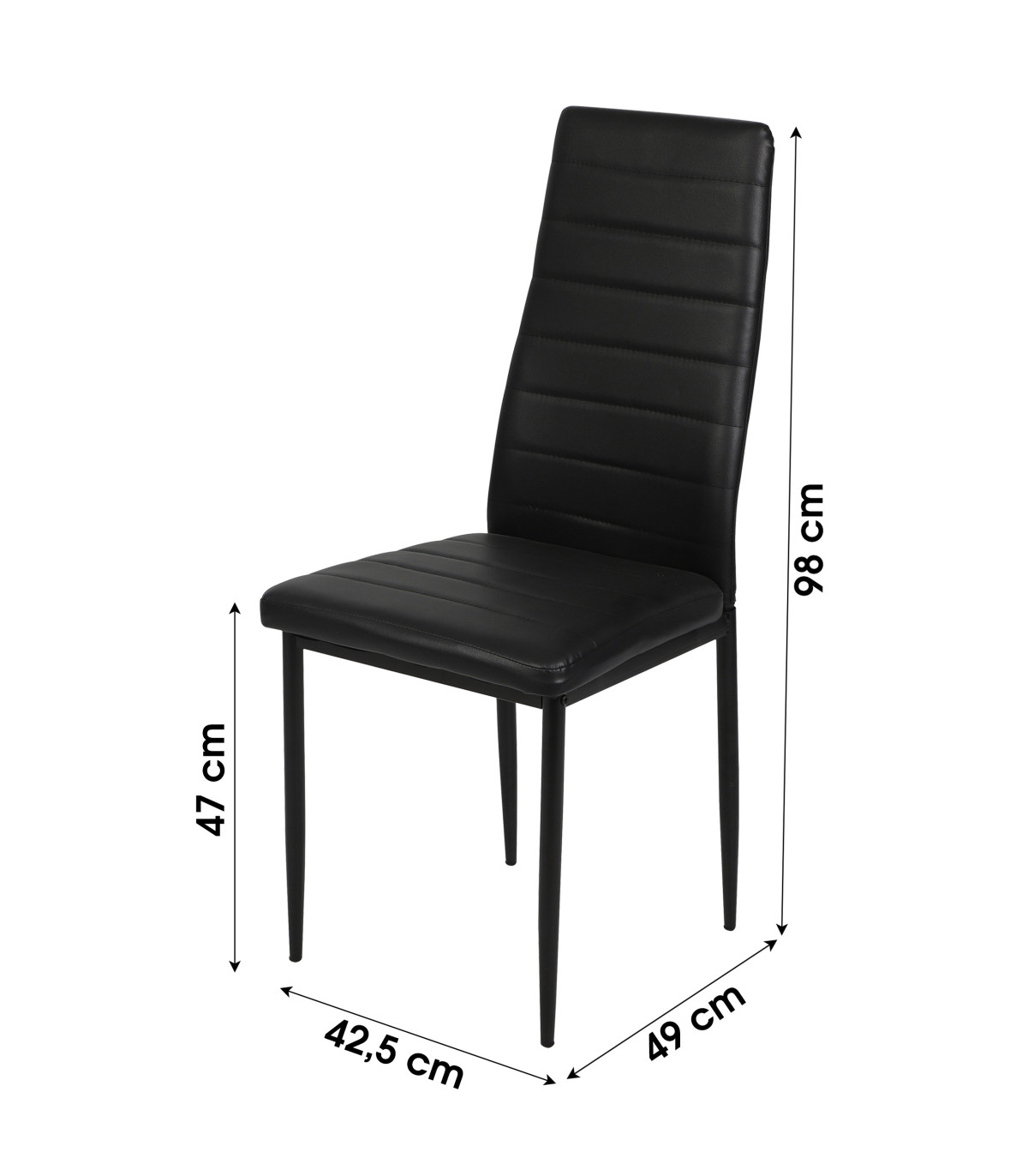 Wadiga Chaise En Similicuir Noir - 42.5x40x98cm