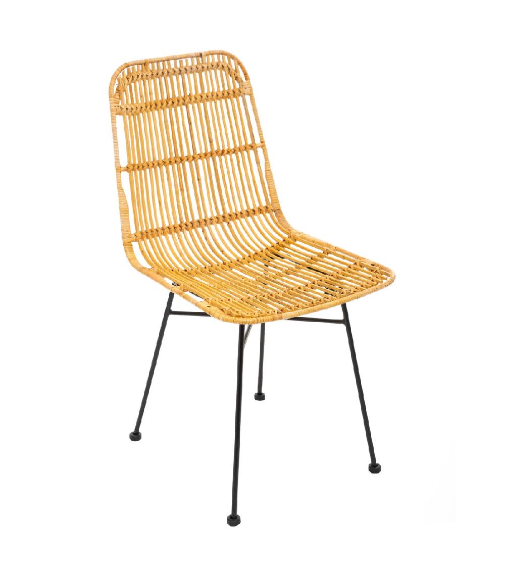 wadiga Chaise rotin et métal noir 44x56x88cm