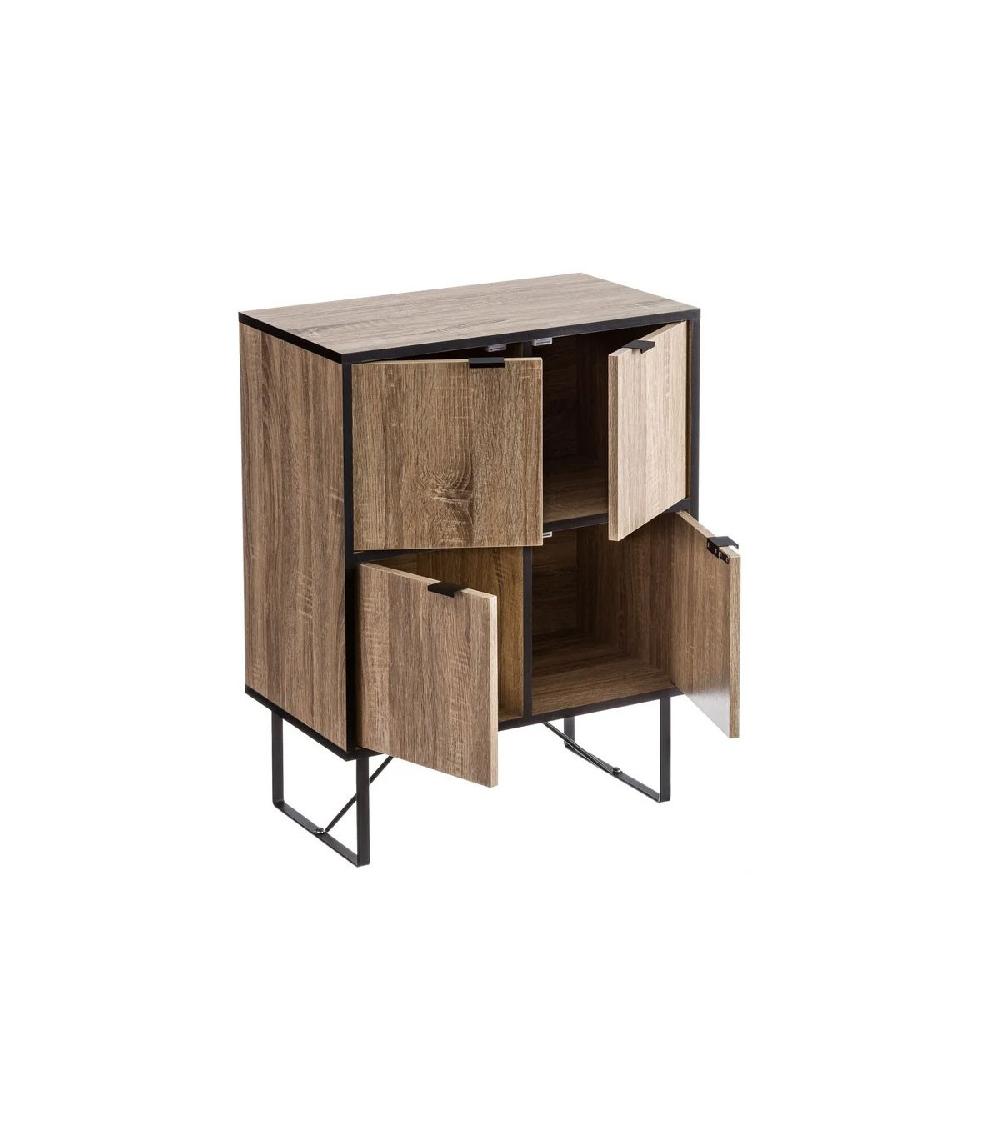 Wadiga Commode 4 Placards Bois Et Métal Noir