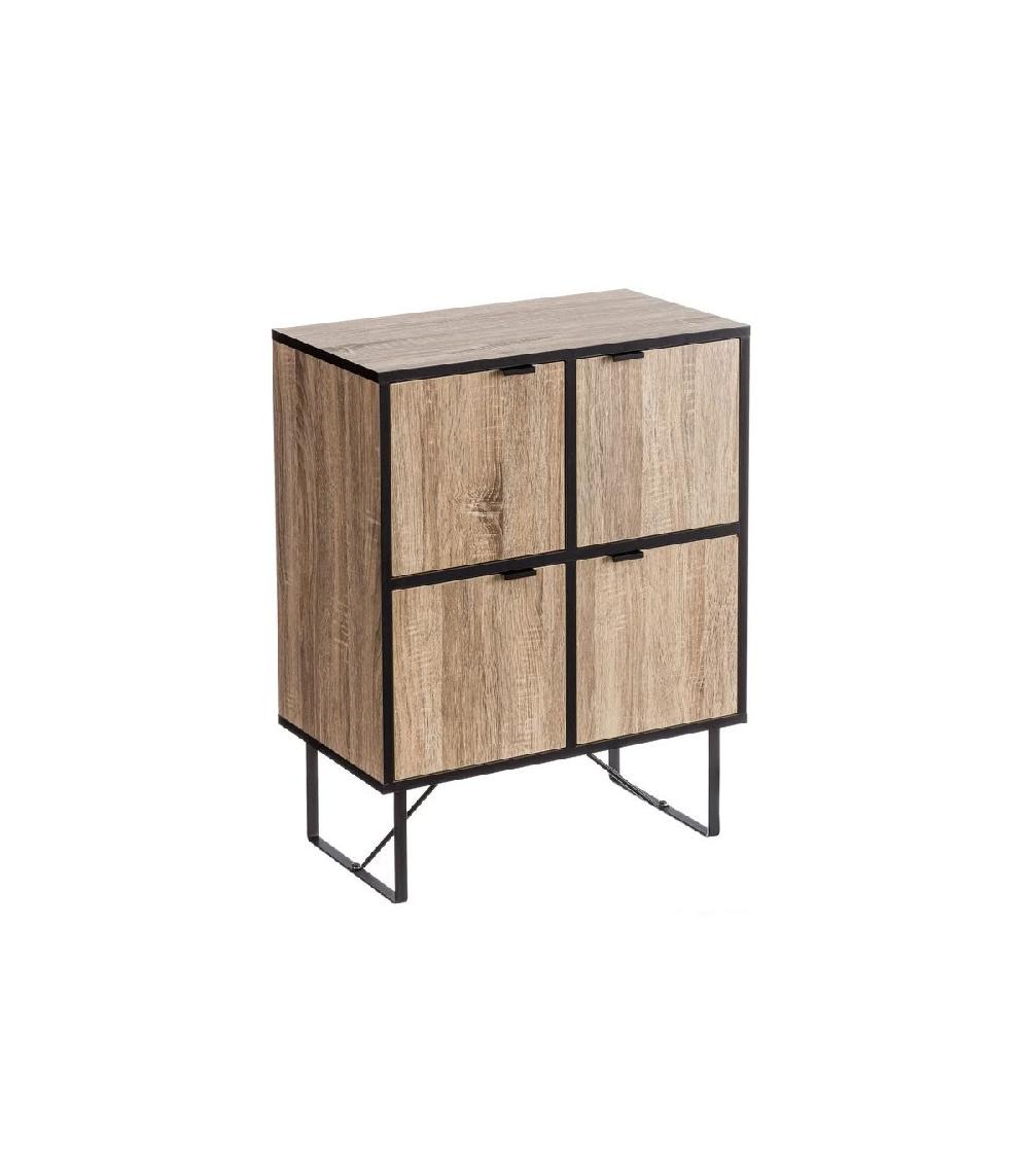 wadiga Commode 4 Placards Bois et Métal Noir