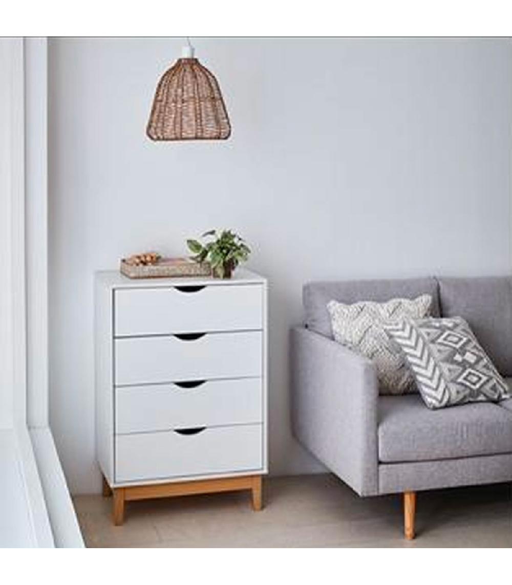 Wadiga Commode Bois Blanc 4 Tiroirs 60x40x90cm