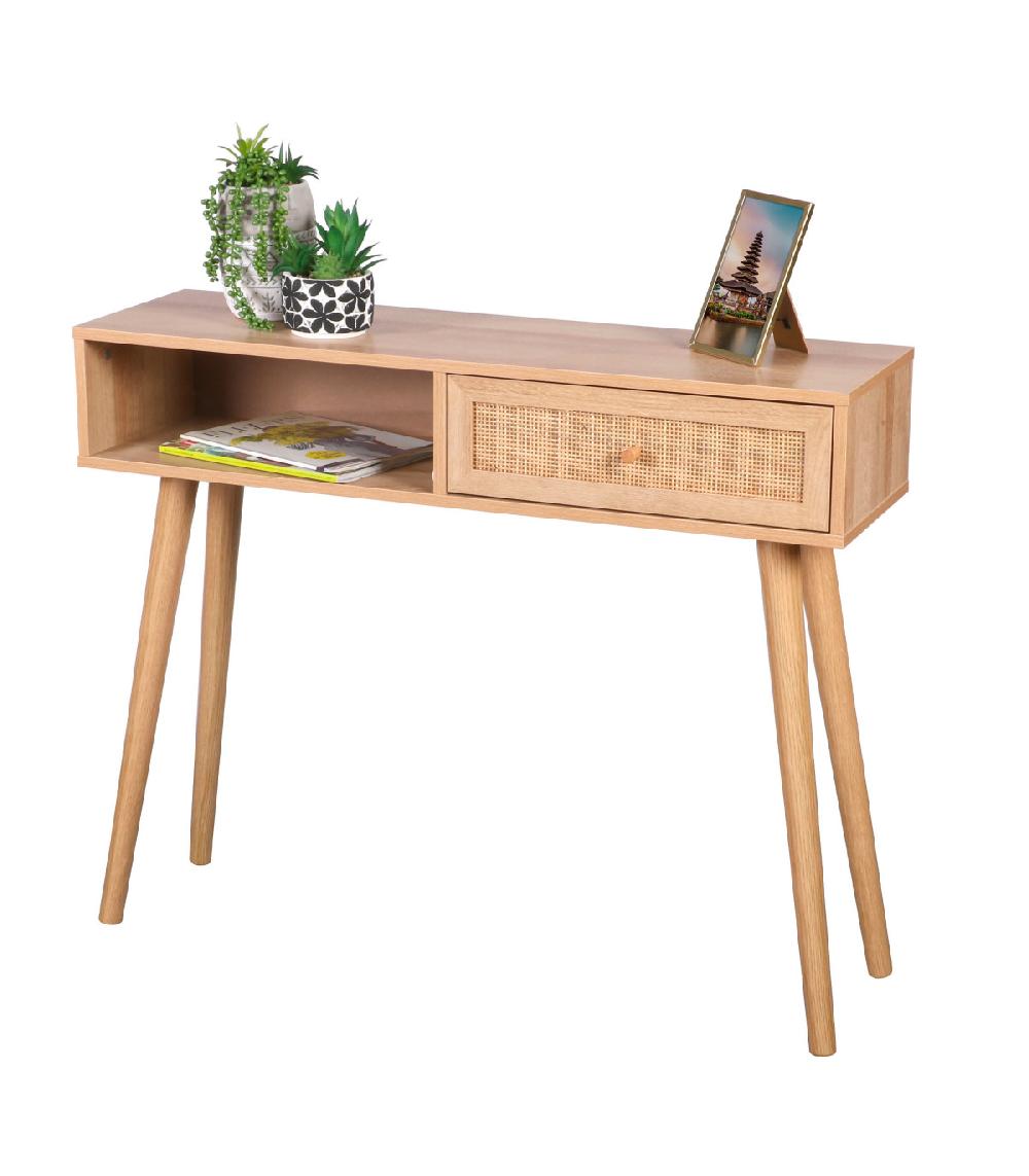 Wadiga Console Bois Et 1 Tiroir Rotin- 100x30x81cm