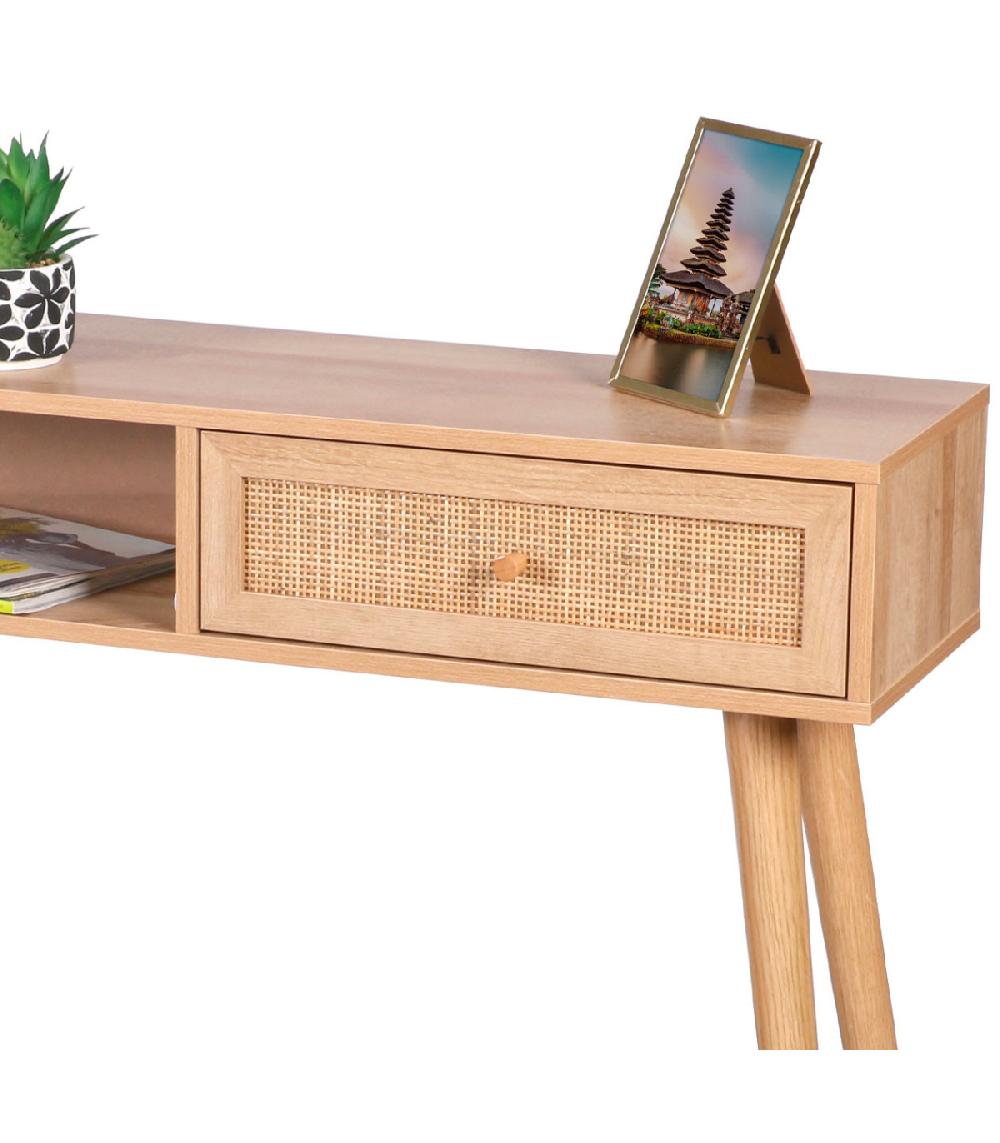 Wadiga Console Bois Et 1 Tiroir Rotin- 100x30x81cm