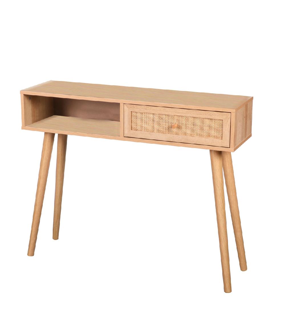 wadiga Console bois et 1 tiroir rotin- 100x30x81cm
