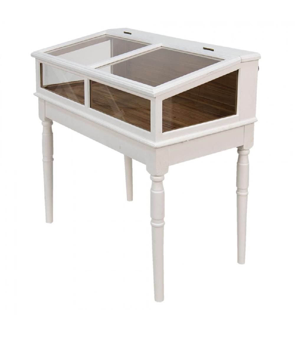 Wadiga Console Vitrine En Bois Blanc 80x46x85cm