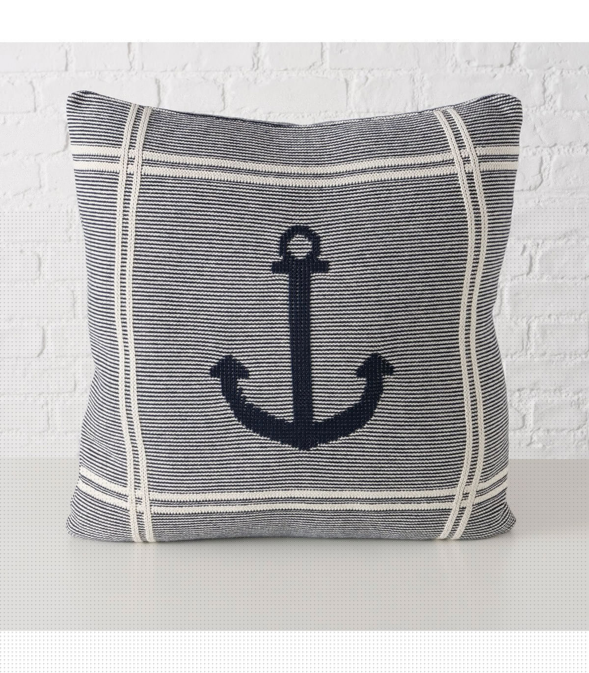 Wadiga Coussin Carré Ancre Bleu Et Blanc 50x50cm