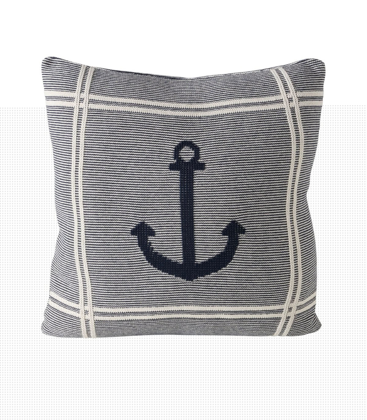 wadiga Coussin carré ancre bleu et blanc 50x50cm