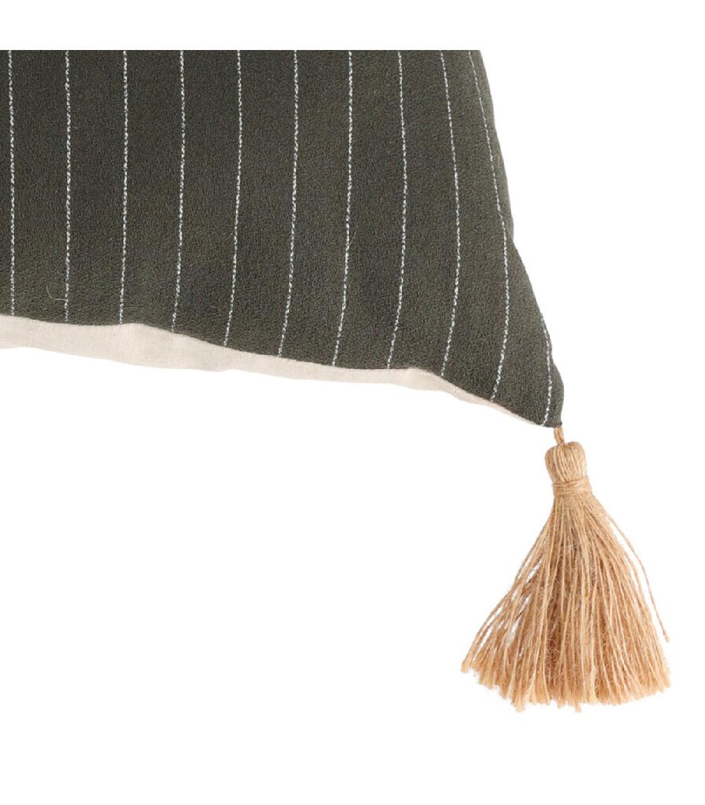 Wadiga Coussin Vert à Rayures Avec Pompons 43x43cm