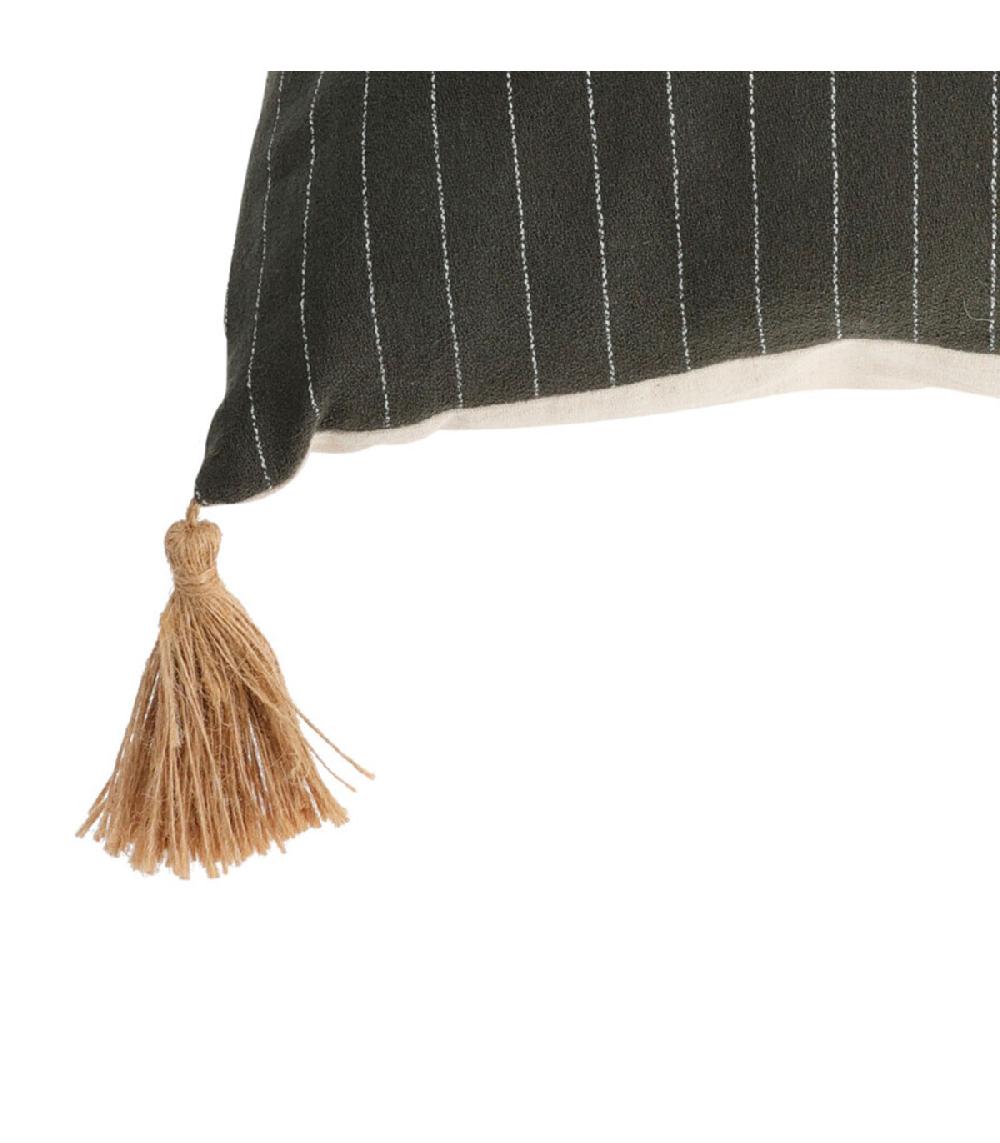 Wadiga Coussin Vert à Rayures Avec Pompons 43x43cm