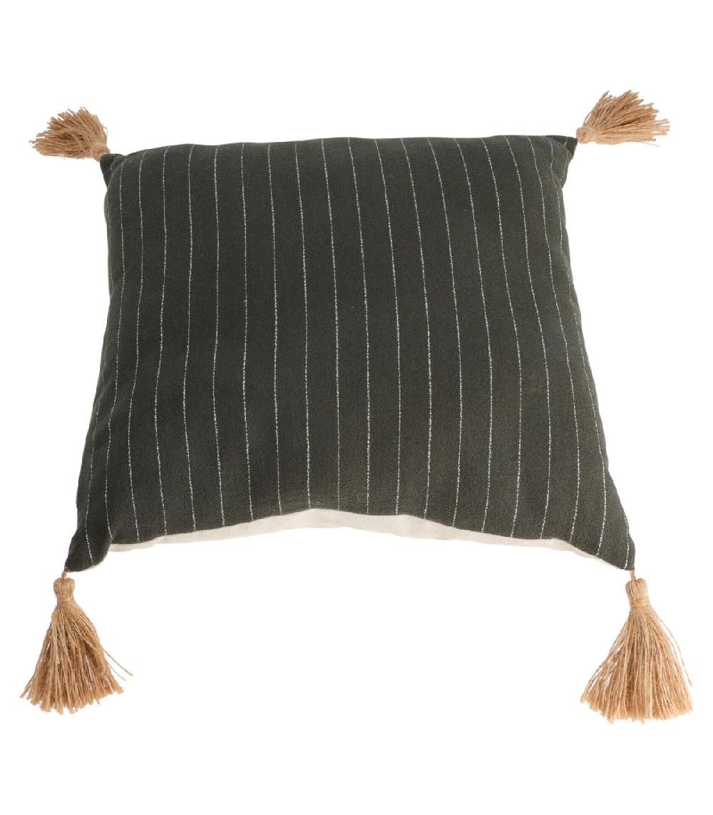 wadiga Coussin vert à rayures avec pompons 43x43cm