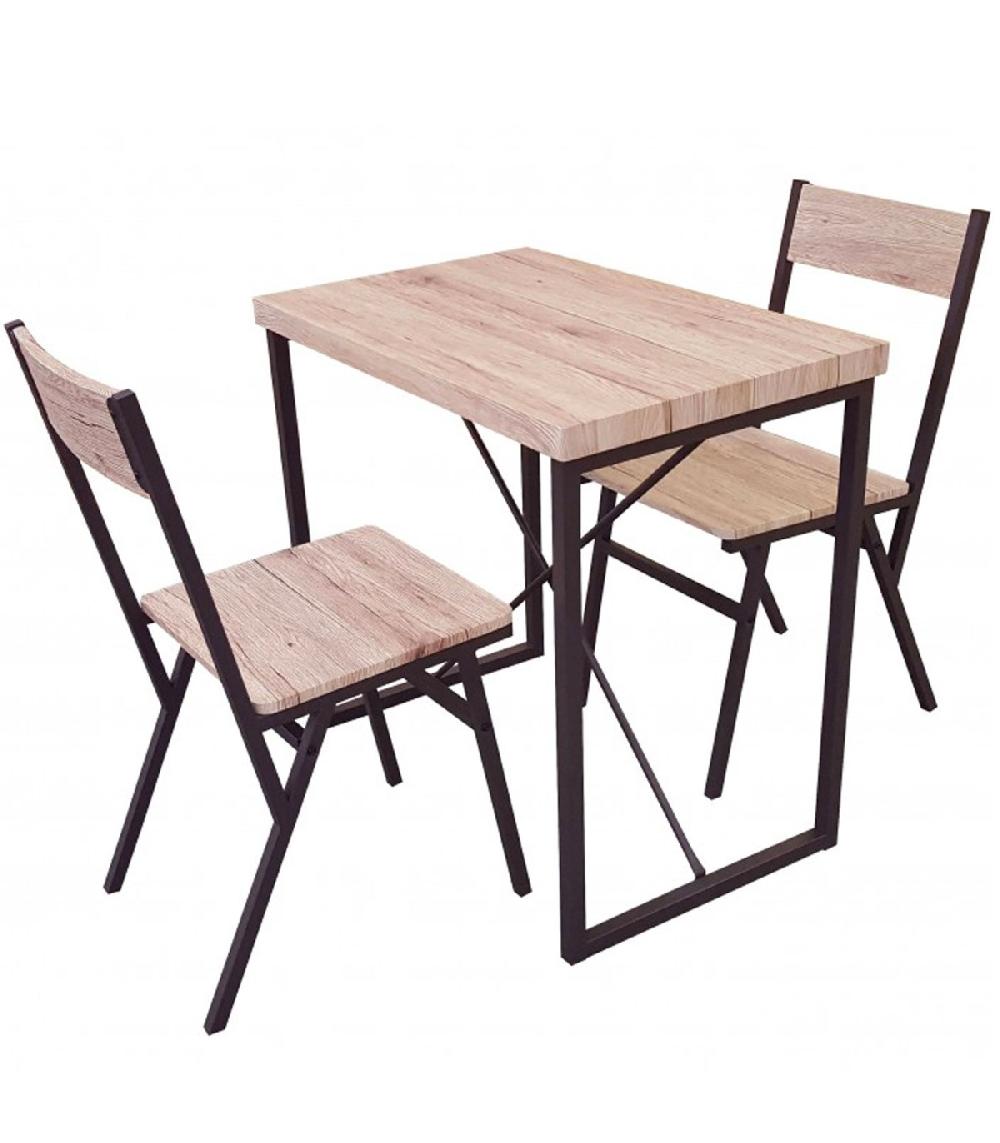 wadiga Ensemble Table + 2 Chaises Bois et Noir
