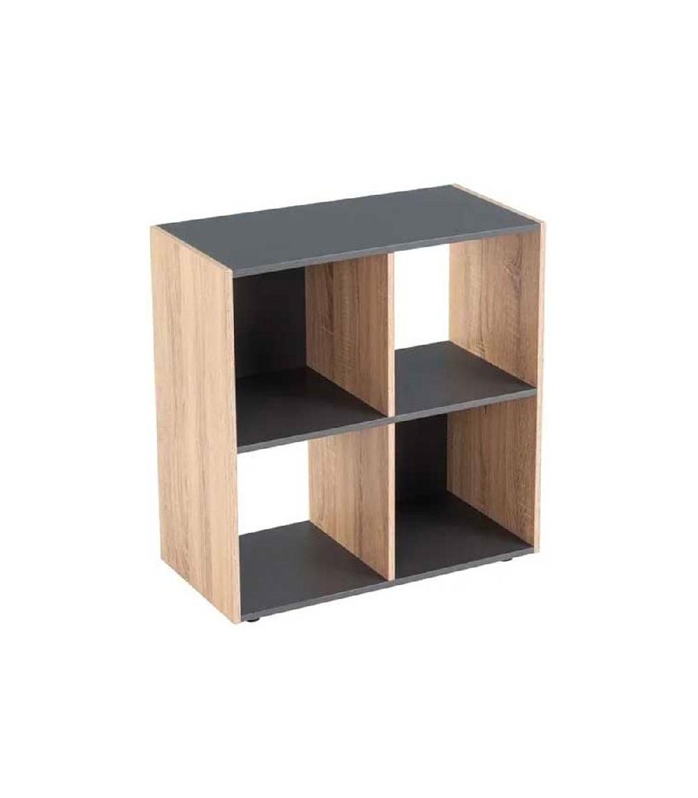 wadiga Étagère en MDF Bois et Gris - 4 Casiers