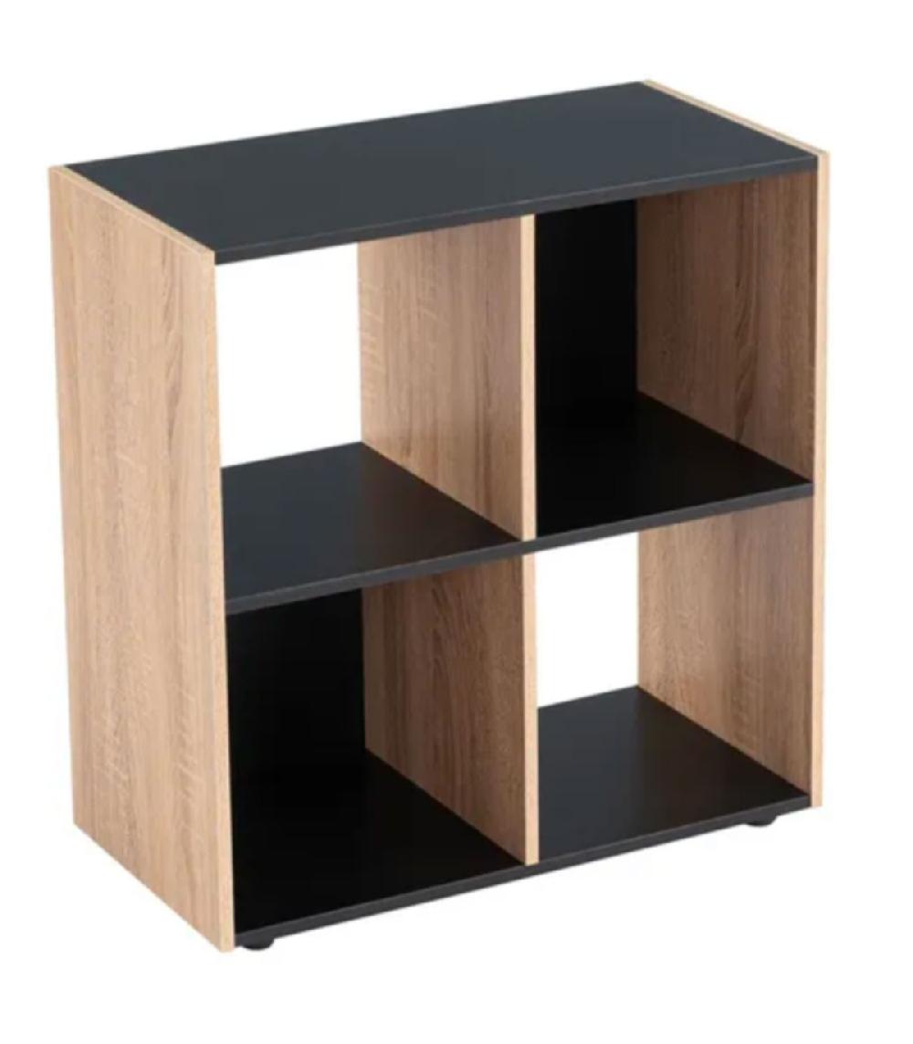 wadiga Étagère en MDF Bois et Noir - 4 Casiers
