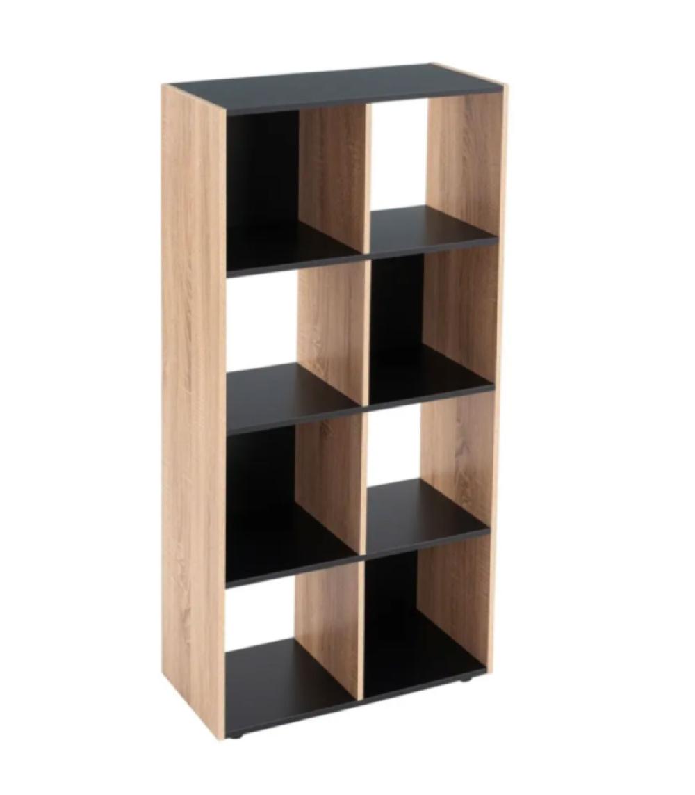 wadiga Étagère en MDF Bois et Noir - 8 Casiers