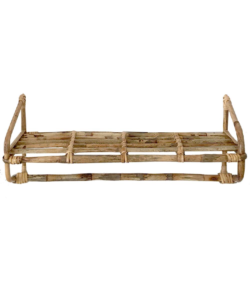wadiga Étagère murale bois et rotin 55x15x20cm