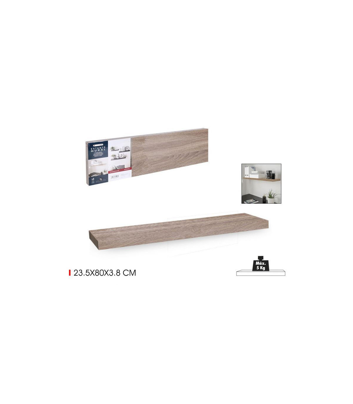 Wadiga Étagère Murale Tablette En MDF Bois - 80cm