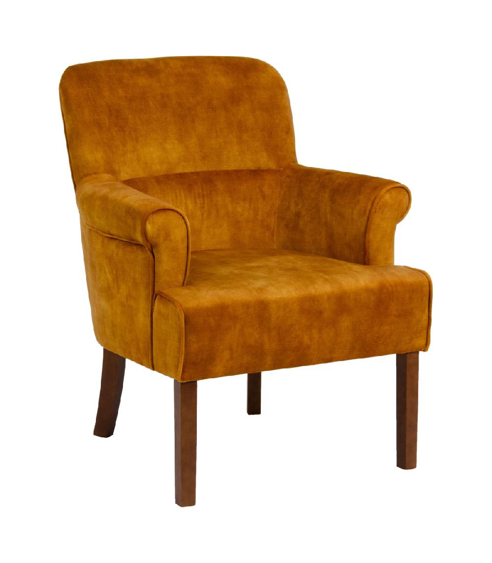 wadiga Fauteuil ocre en tissu et bois 77x64x88cm