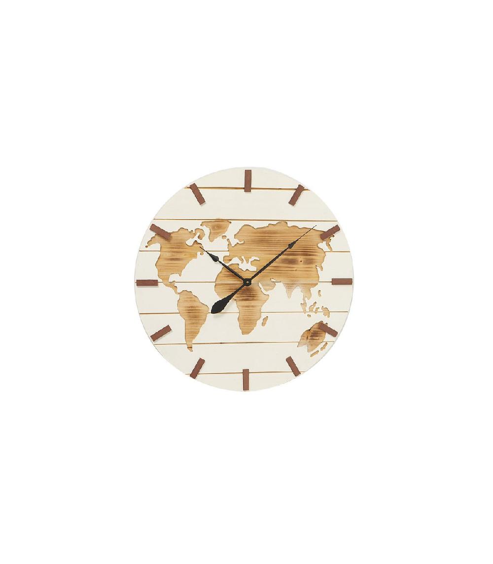 wadiga Grande Horloge Murale en Bois Blanc Monde
