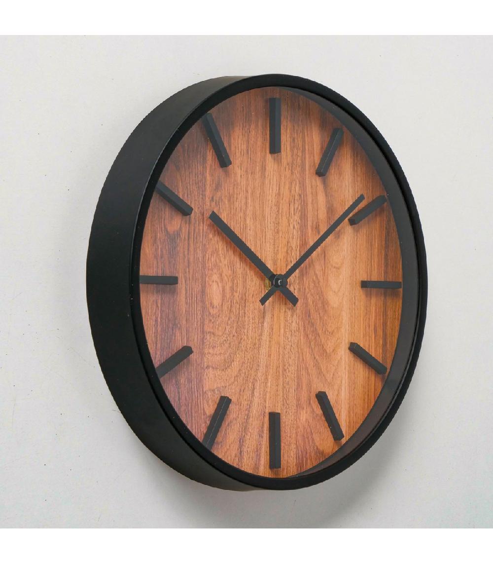 Wadiga Horloge Murale Noire Et Bois 30x30x4cm